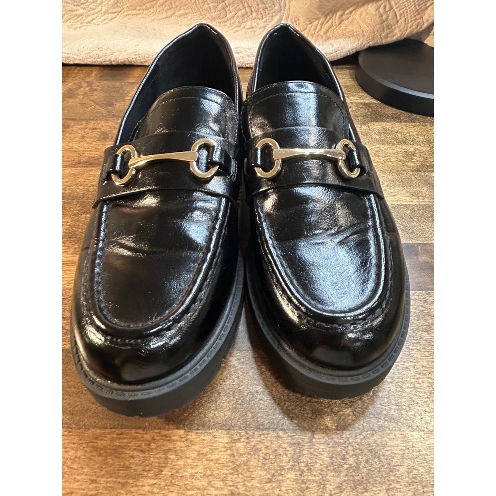 Steve Madden Loafers Lug Sole Platform Gold Hardware Black‎ 8.5M